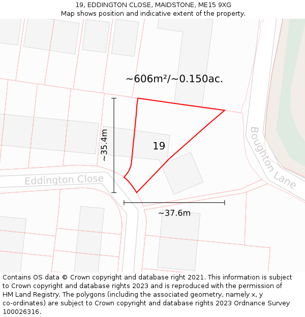 19, EDDINGTON CLOSE, MAIDSTONE, ME15 9XG: Plot and title map
