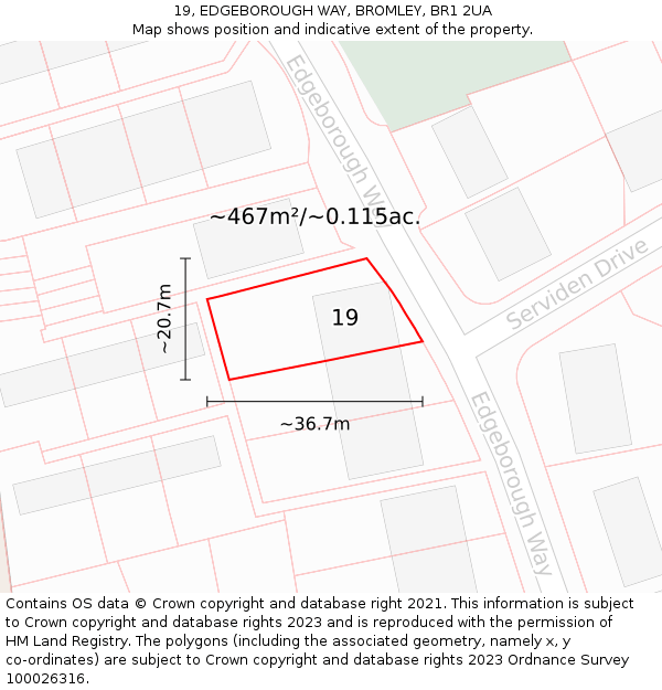 19, EDGEBOROUGH WAY, BROMLEY, BR1 2UA: Plot and title map
