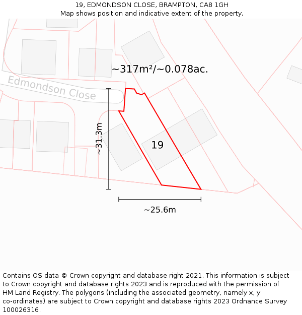 19, EDMONDSON CLOSE, BRAMPTON, CA8 1GH: Plot and title map