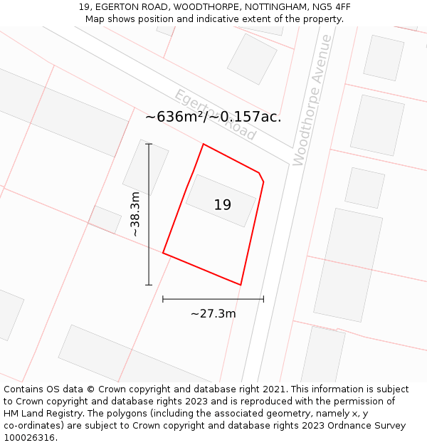 19, EGERTON ROAD, WOODTHORPE, NOTTINGHAM, NG5 4FF: Plot and title map