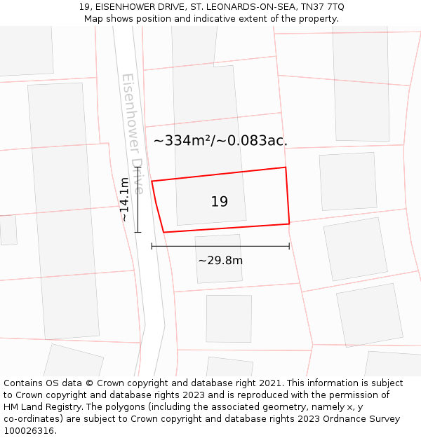 19, EISENHOWER DRIVE, ST. LEONARDS-ON-SEA, TN37 7TQ: Plot and title map