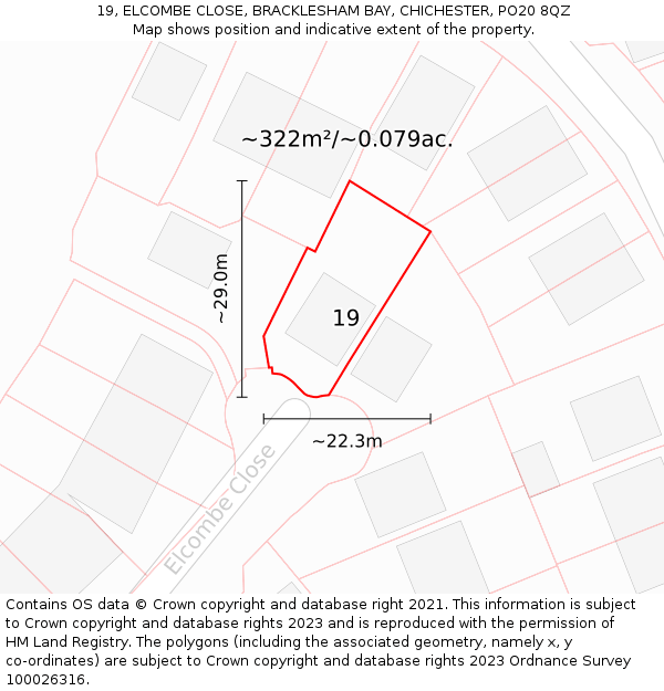 19, ELCOMBE CLOSE, BRACKLESHAM BAY, CHICHESTER, PO20 8QZ: Plot and title map