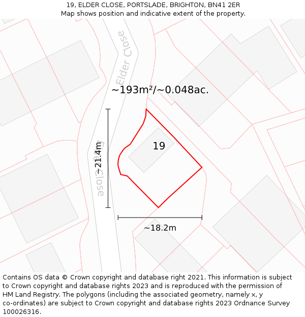 19, ELDER CLOSE, PORTSLADE, BRIGHTON, BN41 2ER: Plot and title map