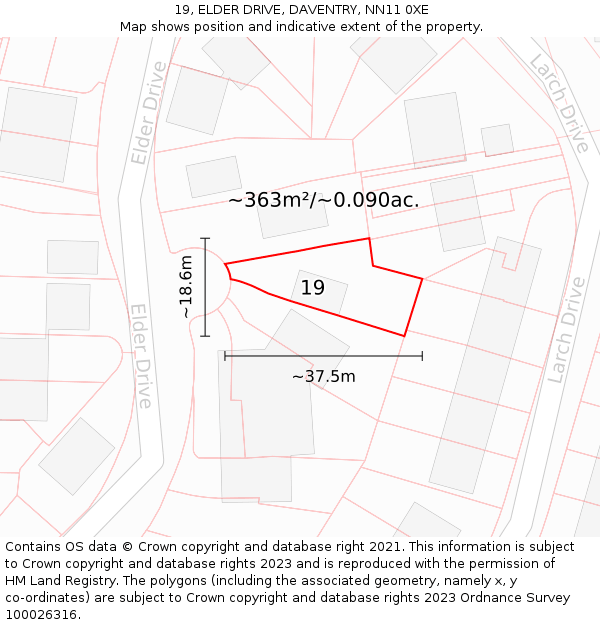 19, ELDER DRIVE, DAVENTRY, NN11 0XE: Plot and title map