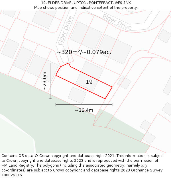 19, ELDER DRIVE, UPTON, PONTEFRACT, WF9 1NX: Plot and title map