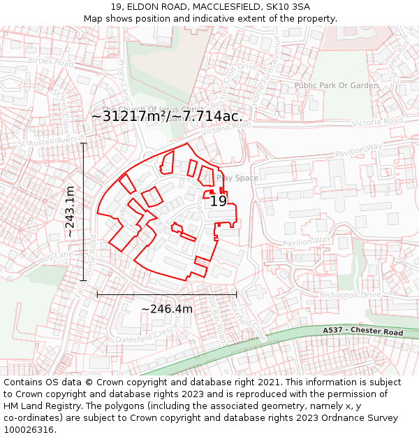 19, ELDON ROAD, MACCLESFIELD, SK10 3SA: Plot and title map
