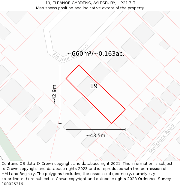 19, ELEANOR GARDENS, AYLESBURY, HP21 7LT: Plot and title map
