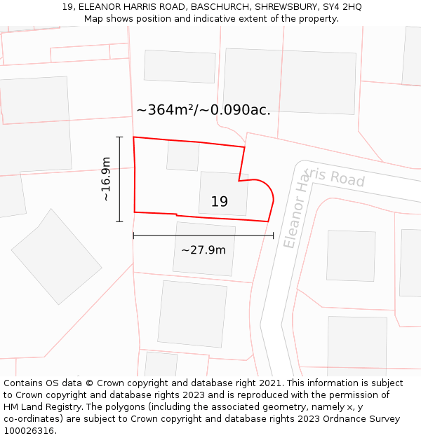 19, ELEANOR HARRIS ROAD, BASCHURCH, SHREWSBURY, SY4 2HQ: Plot and title map
