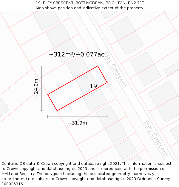 19, ELEY CRESCENT, ROTTINGDEAN, BRIGHTON, BN2 7FE: Plot and title map