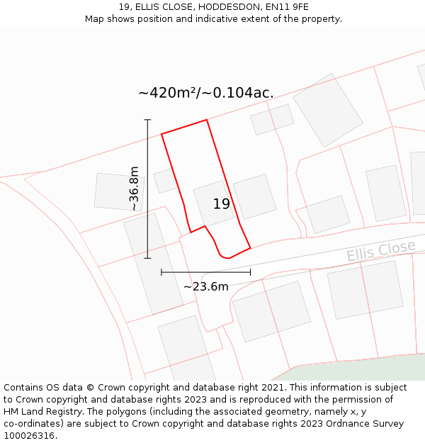 19, ELLIS CLOSE, HODDESDON, EN11 9FE: Plot and title map