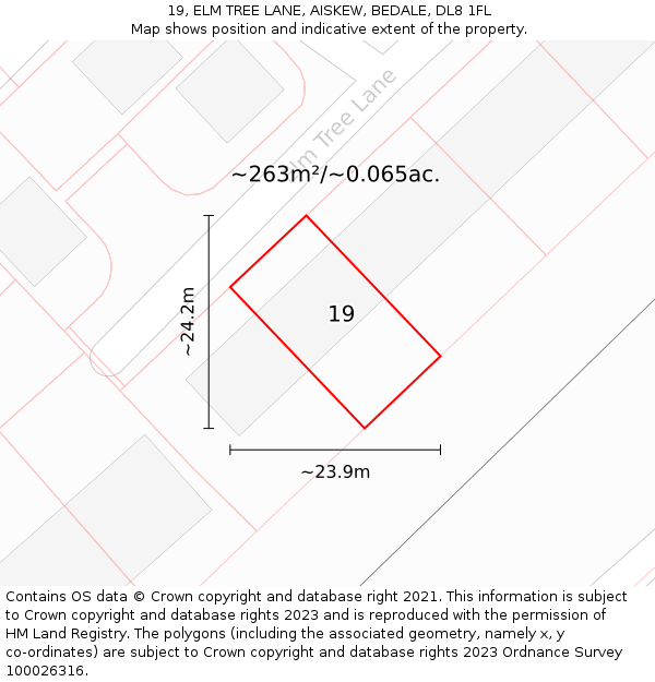 19, ELM TREE LANE, AISKEW, BEDALE, DL8 1FL: Plot and title map