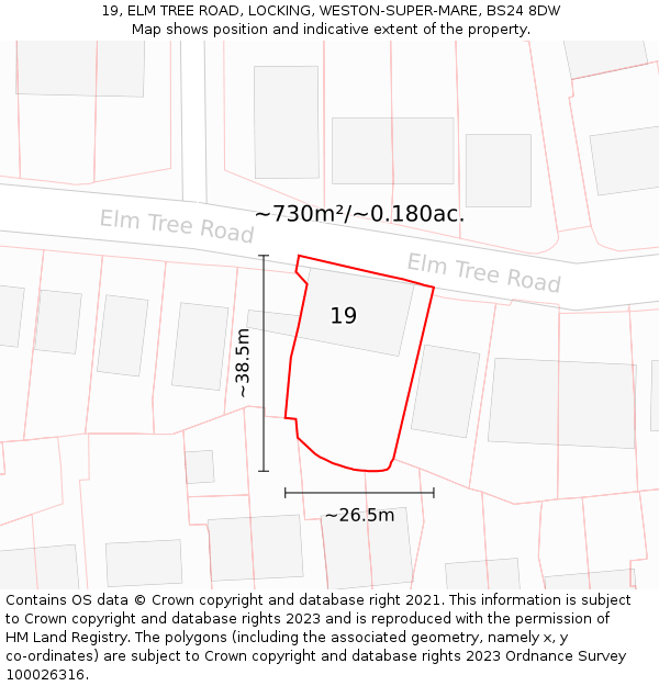 19, ELM TREE ROAD, LOCKING, WESTON-SUPER-MARE, BS24 8DW: Plot and title map