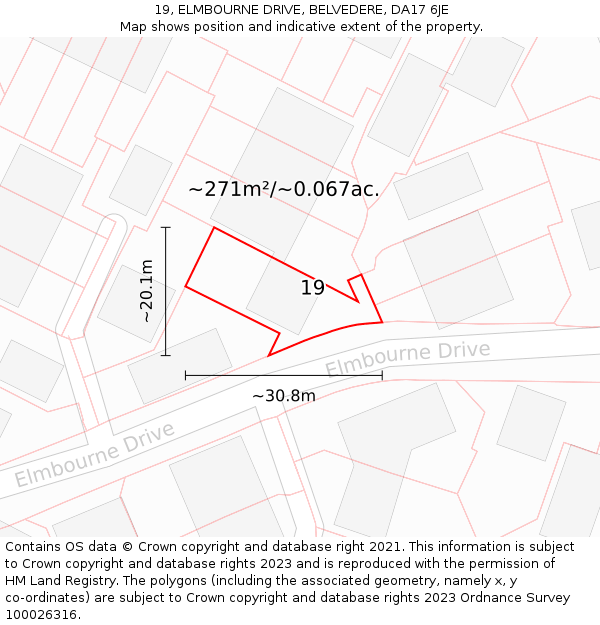 19, ELMBOURNE DRIVE, BELVEDERE, DA17 6JE: Plot and title map