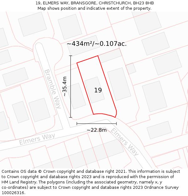 19, ELMERS WAY, BRANSGORE, CHRISTCHURCH, BH23 8HB: Plot and title map