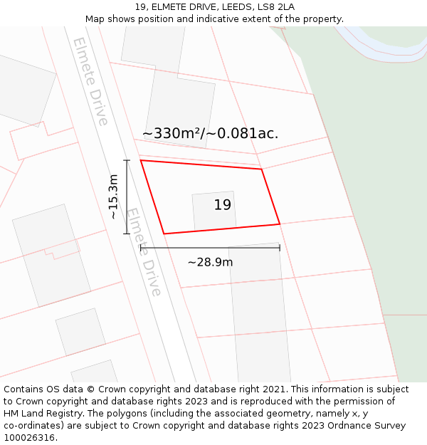 19, ELMETE DRIVE, LEEDS, LS8 2LA: Plot and title map