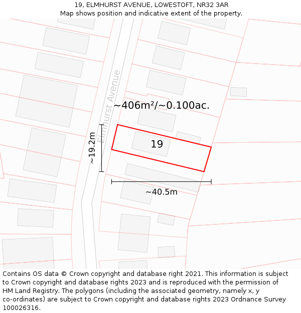 19, ELMHURST AVENUE, LOWESTOFT, NR32 3AR: Plot and title map