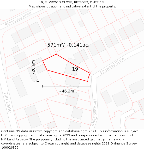 19, ELMWOOD CLOSE, RETFORD, DN22 6SL: Plot and title map