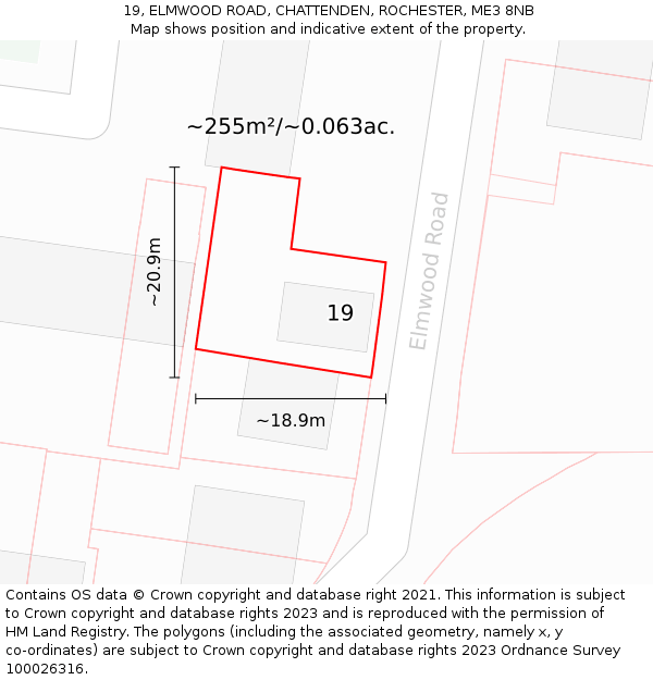 19, ELMWOOD ROAD, CHATTENDEN, ROCHESTER, ME3 8NB: Plot and title map
