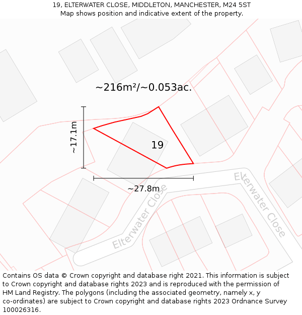 19, ELTERWATER CLOSE, MIDDLETON, MANCHESTER, M24 5ST: Plot and title map