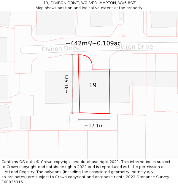 19, ELVIRON DRIVE, WOLVERHAMPTON, WV6 8SZ: Plot and title map