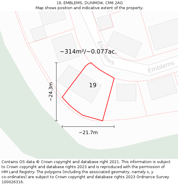 19, EMBLEMS, DUNMOW, CM6 2AG: Plot and title map