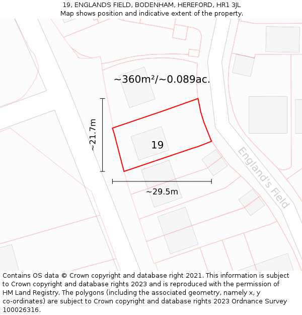 19, ENGLANDS FIELD, BODENHAM, HEREFORD, HR1 3JL: Plot and title map