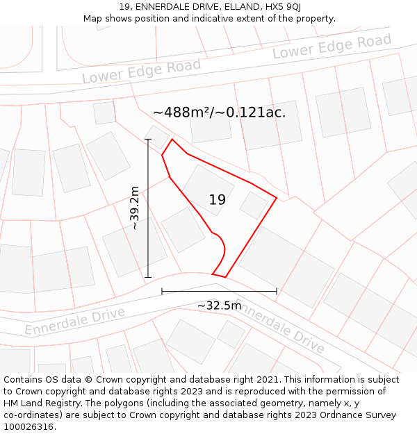 19, ENNERDALE DRIVE, ELLAND, HX5 9QJ: Plot and title map