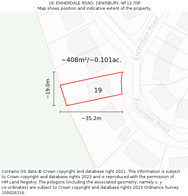 19, ENNERDALE ROAD, DEWSBURY, WF12 7NF: Plot and title map