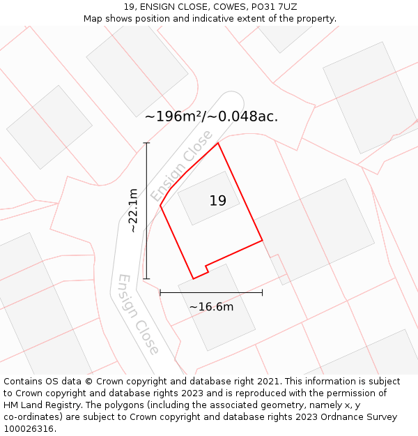 19, ENSIGN CLOSE, COWES, PO31 7UZ: Plot and title map