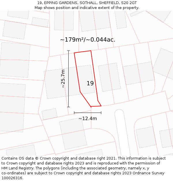 19, EPPING GARDENS, SOTHALL, SHEFFIELD, S20 2GT: Plot and title map