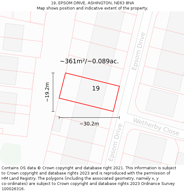 19, EPSOM DRIVE, ASHINGTON, NE63 8NA: Plot and title map