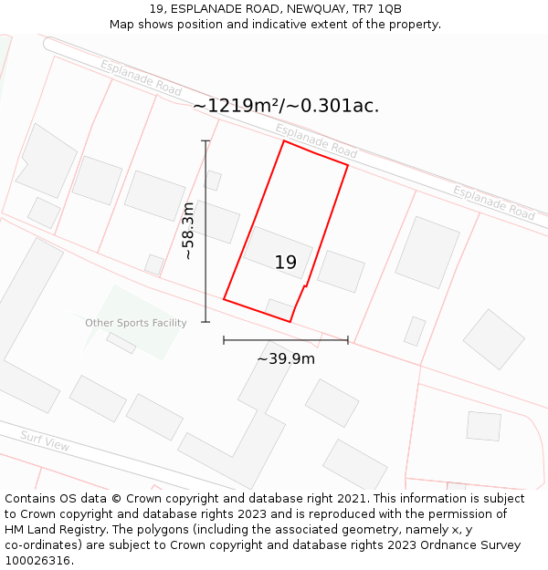 19, ESPLANADE ROAD, NEWQUAY, TR7 1QB: Plot and title map