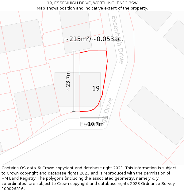 19, ESSENHIGH DRIVE, WORTHING, BN13 3SW: Plot and title map