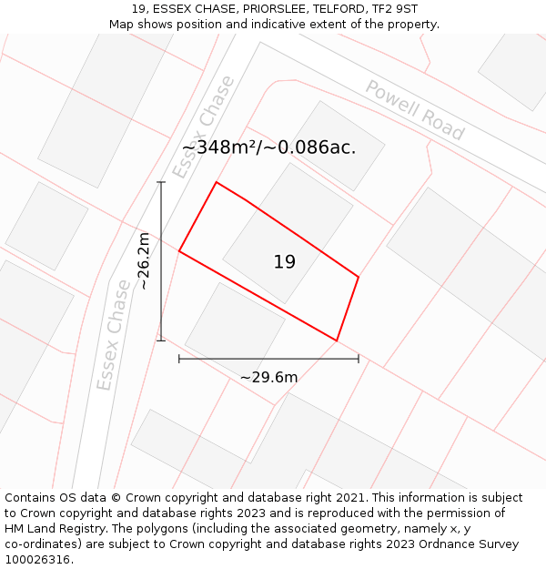 19, ESSEX CHASE, PRIORSLEE, TELFORD, TF2 9ST: Plot and title map