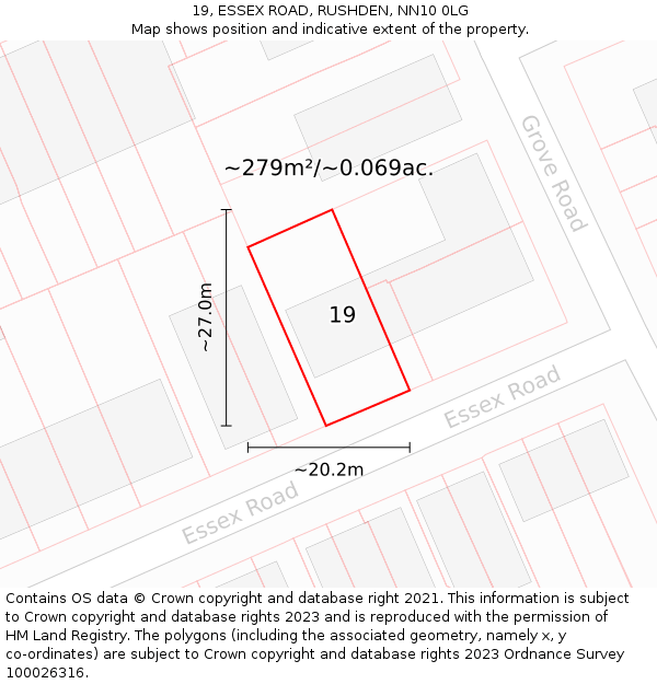 19, ESSEX ROAD, RUSHDEN, NN10 0LG: Plot and title map