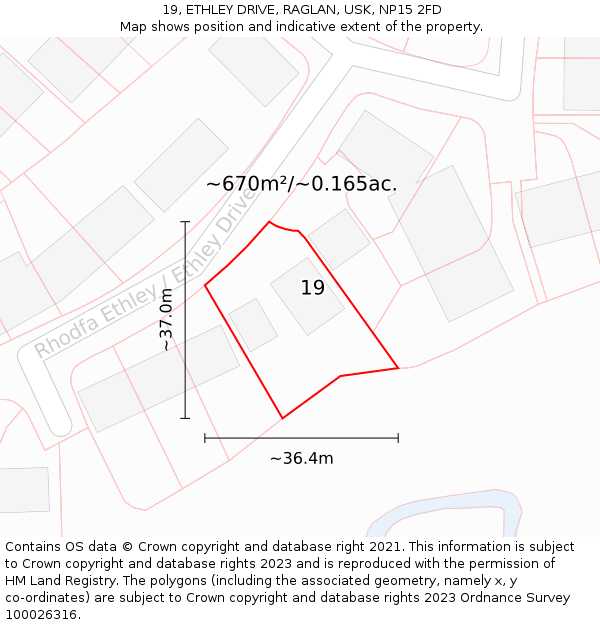 19, ETHLEY DRIVE, RAGLAN, USK, NP15 2FD: Plot and title map