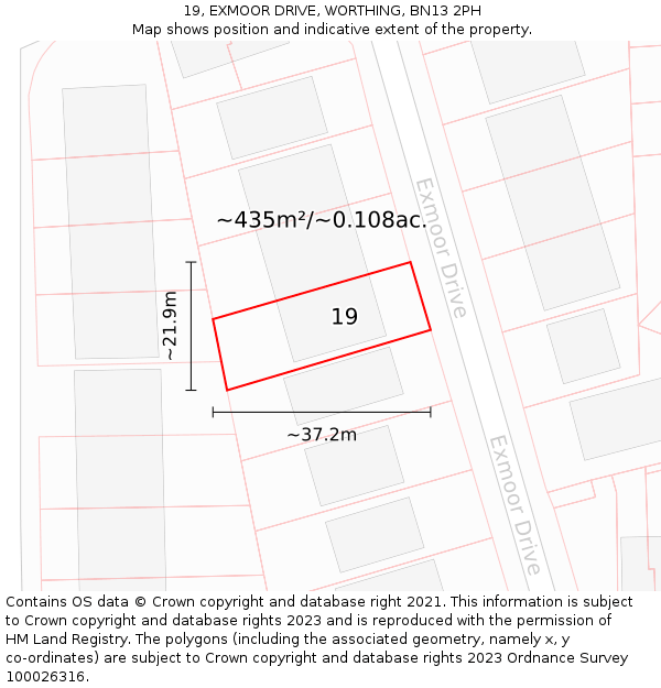 19, EXMOOR DRIVE, WORTHING, BN13 2PH: Plot and title map