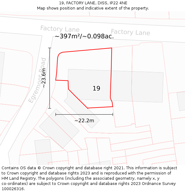 19, FACTORY LANE, DISS, IP22 4NE: Plot and title map