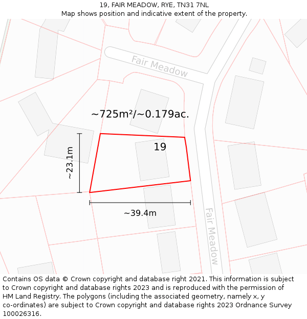 19, FAIR MEADOW, RYE, TN31 7NL: Plot and title map