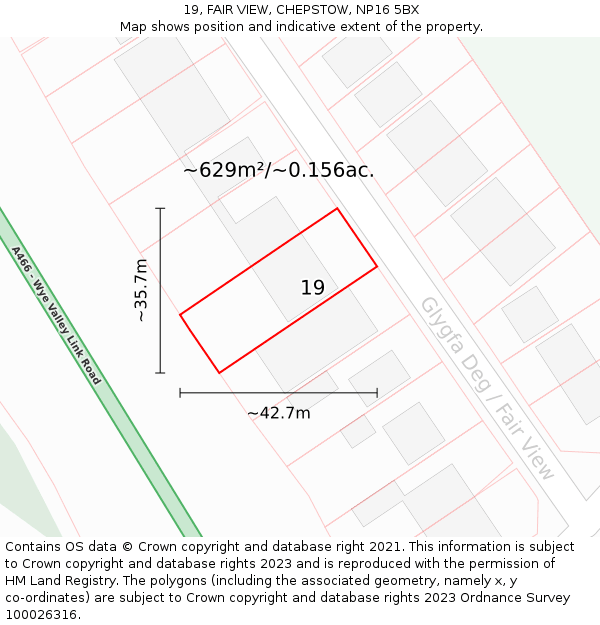 19, FAIR VIEW, CHEPSTOW, NP16 5BX: Plot and title map