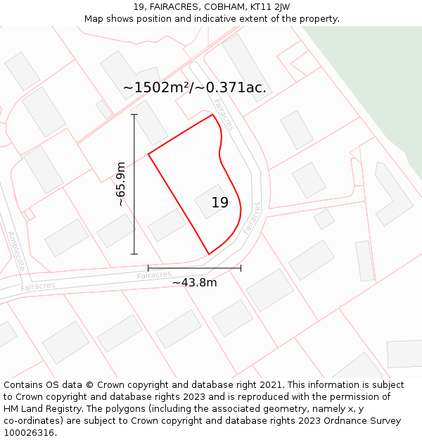 19, FAIRACRES, COBHAM, KT11 2JW: Plot and title map