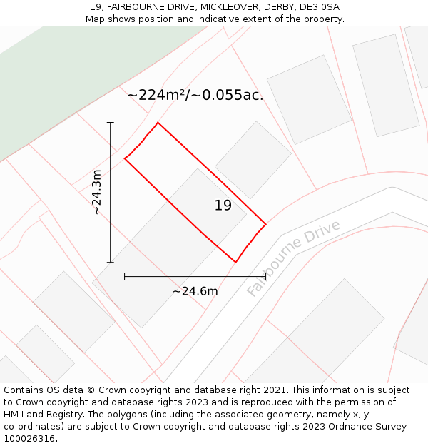 19, FAIRBOURNE DRIVE, MICKLEOVER, DERBY, DE3 0SA: Plot and title map