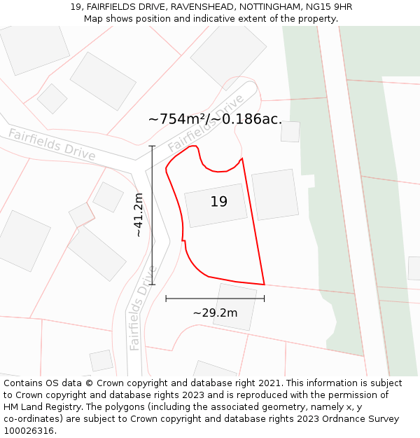 19, FAIRFIELDS DRIVE, RAVENSHEAD, NOTTINGHAM, NG15 9HR: Plot and title map