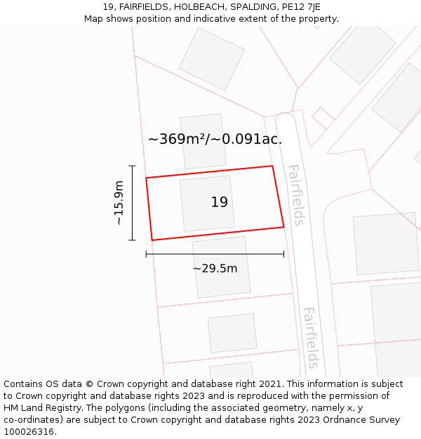 19, FAIRFIELDS, HOLBEACH, SPALDING, PE12 7JE: Plot and title map