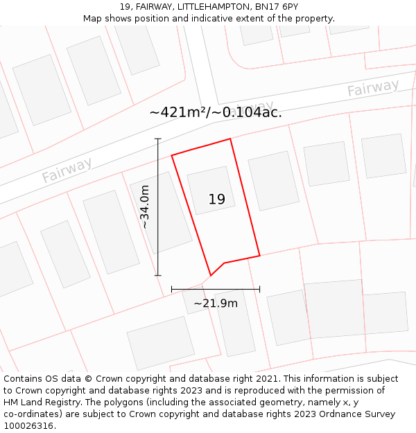 19, FAIRWAY, LITTLEHAMPTON, BN17 6PY: Plot and title map