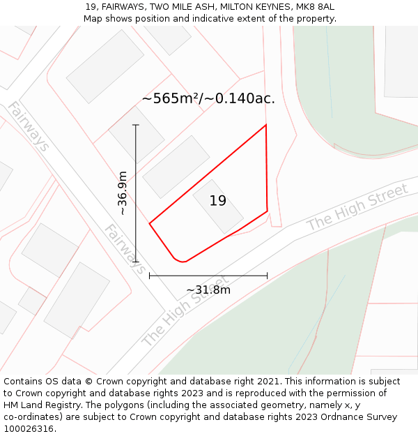 19, FAIRWAYS, TWO MILE ASH, MILTON KEYNES, MK8 8AL: Plot and title map