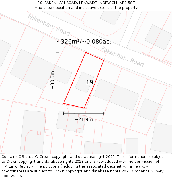 19, FAKENHAM ROAD, LENWADE, NORWICH, NR9 5SE: Plot and title map
