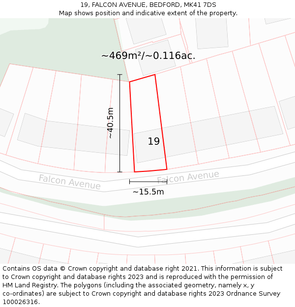 19, FALCON AVENUE, BEDFORD, MK41 7DS: Plot and title map