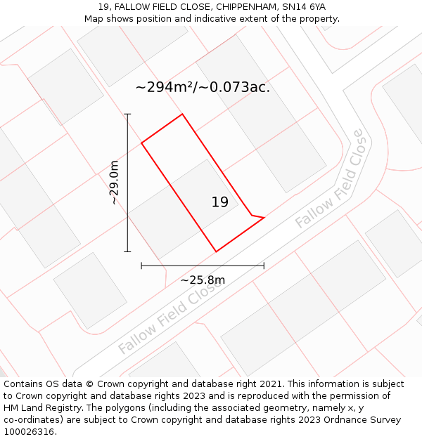 19, FALLOW FIELD CLOSE, CHIPPENHAM, SN14 6YA: Plot and title map