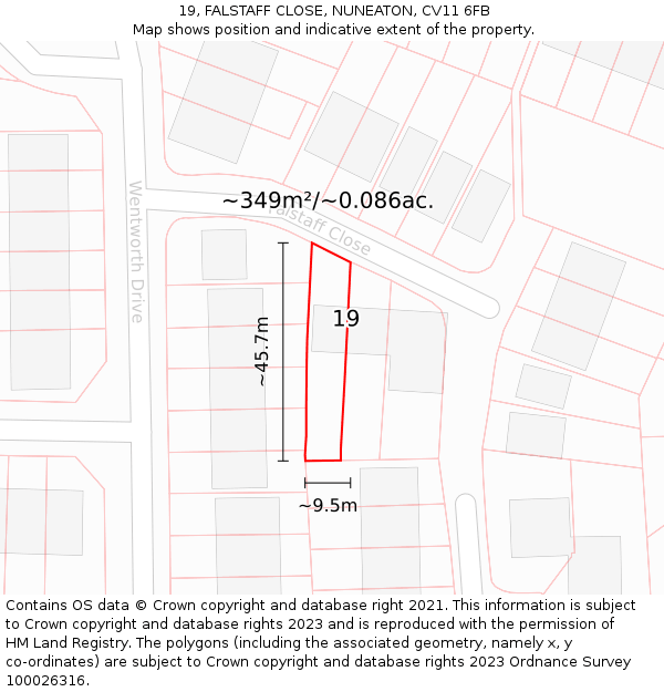 19, FALSTAFF CLOSE, NUNEATON, CV11 6FB: Plot and title map